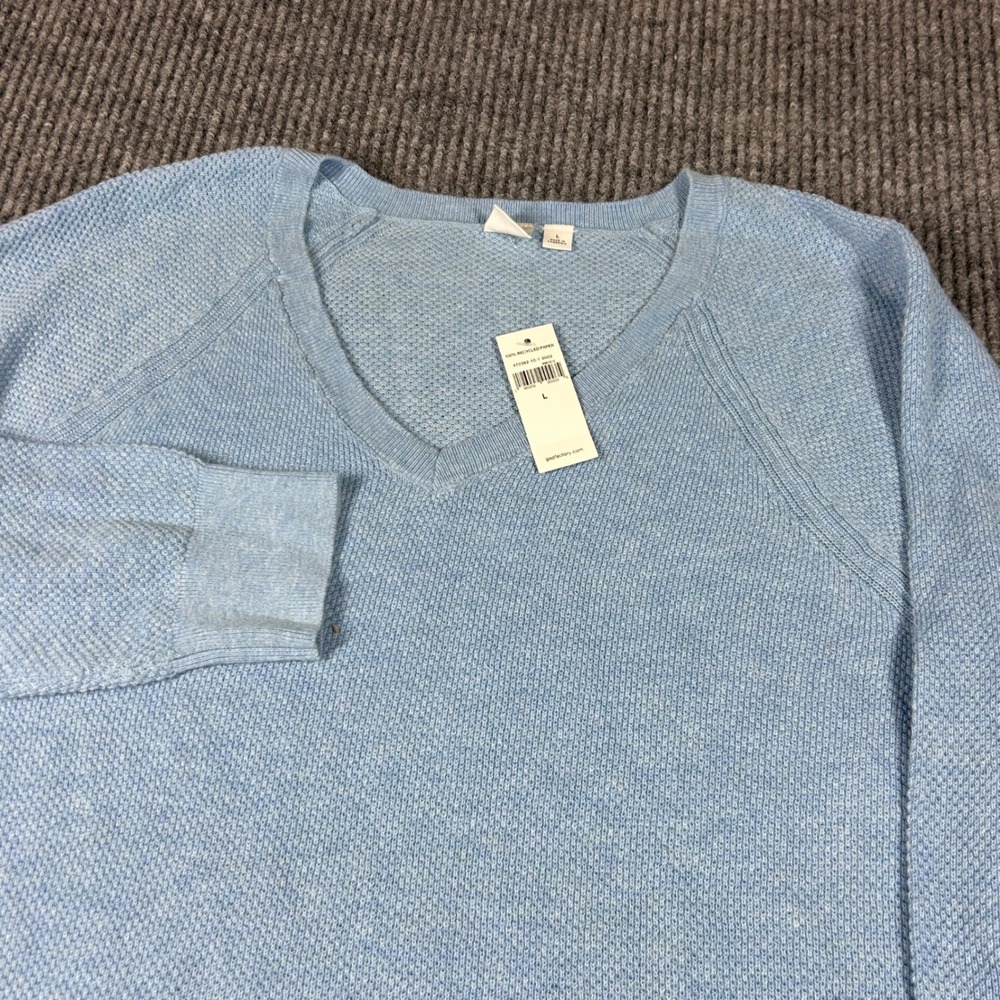 Gap Sweater Women;s L Factory Blue V-Neck Raglan Long Sleeve Waffle Knit NWT